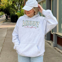 Retro Pine Tree Lettering Hoodie, Merry Christmas Varsity Hoodie, Vintage Winter Aesthetic Hooded Sweatshirt, Festive Xmas Pullover