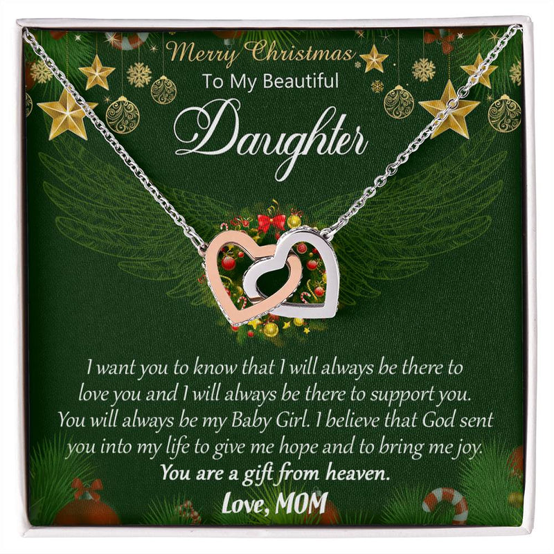 Polished Surgical Steel Heart Pendant, Daughter Christmas Interlocking Hearts Necklace from Mom, Sentimental Holiday Jewelry Present