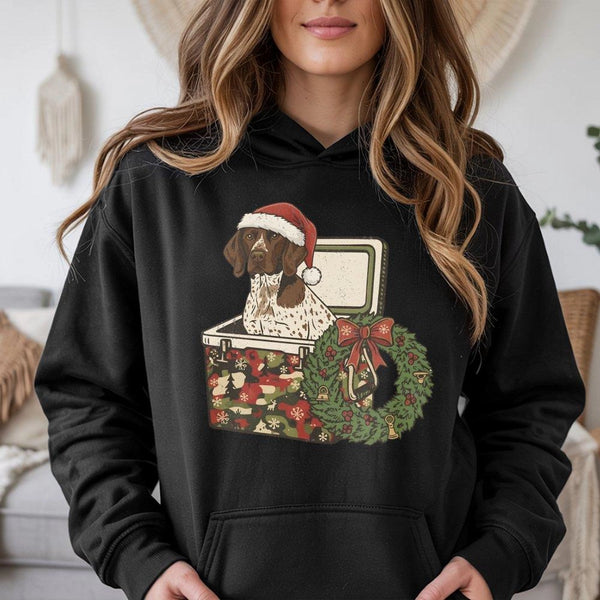 Camo Cooler Dog Sweatshirt, German Shorthaired Pointer Christmas Hoodie, Festive GSP Holiday Pullover, Dog Lover Hooded Sweat