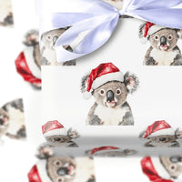 Santa Hat Animal Gift Wrap, Adorable Koala Christmas Wrapping Paper, Australian Koala Wrapping Paper Roll, Holiday Wrapping Paper