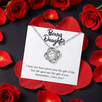 Sparkling CZ Pendant Necklace, Bonus Daughter Love Knot Necklace, White Gold Finish Jewelry, Heartfelt Stepdaughter Birthday, Christmas Present