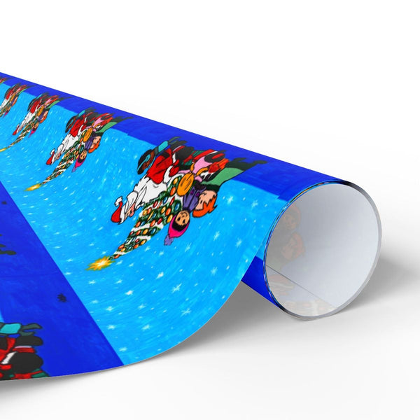 Cartoon Family Holiday Gift Wrap, Christmas Tree Comet Wrapping Paper, Festive Xmas Wrapping Paper Roll, Winter Holiday Prese