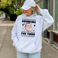 Humorous Santa Twins Pregnancy Announcement Sweatshirt, Drinking for Three Christmas Hoodie, Expectant Mom Maternity Pullover, Holiday Present