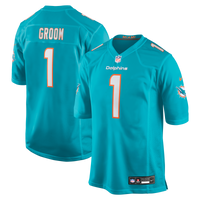 Miami Dolphins Number 1 Groom Aqua Game Jersey