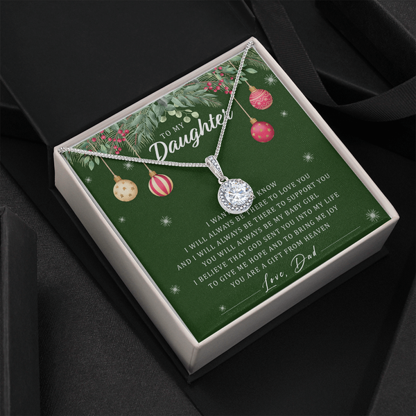 Christmas Present from Dad Necklace, To My Daughter Necklace, White Gold Over Stainless Steel Pendant Meaningful Birthday Pre