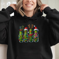 Humorous Holiday Pickle Jar Hoodie, Christmas Pickle Hoodie, Santa Hat Christmas Pickle Hoodie, Adorable Foodie Festive Winter Sweatshirt Present