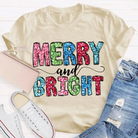 Colorful Festive Christmas Shirt, Merry and Bright Christmas T-Shirt, Retro Holiday Typography Graphic Tee, Adorable Christmas Tee
