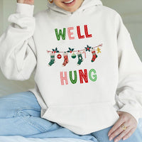 Humorous Innuendo Holiday Hoodie, Well Hung Christmas Hoodie, Naughty Xmas Graphic Hoodie, Adult Humor Winter Sweatshirt, Novelty Holiday Present