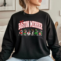 Boston Terrier Christmas Crewneck, Boston Merrier Sweatshirt, Humorous Dog Holiday Sweater, Boston Terrier Pullover, Dog Lover Xmas Present