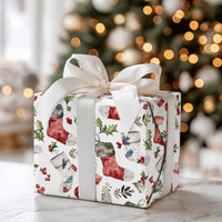 Holly Berry Gift Wrap Roll, Christmas Stocking Wrapping Paper, Holiday Watercolor Xmas Wrapping Paper, Winter Seasonal Gift Wrapping Paper