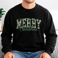 Varsity Lettering Holiday Crewneck, Merry Christmas Camo Sweatshirt, Outdoorsy Hunting Season Sweater, Comfy Winter Pullover, Xmas Present
