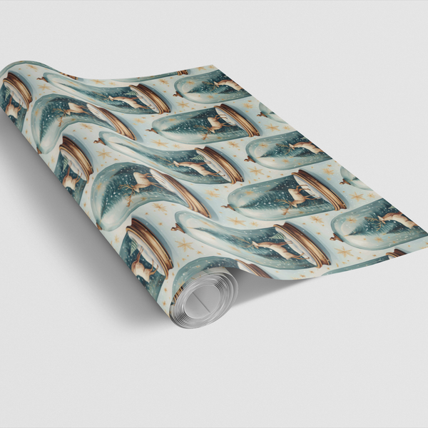 Reindeer Christmas Tree Gift Wrap, Winter Snow Globe Wrapping Paper, Elegant Holiday Wrapping Paper, Festive Winter Season Wr