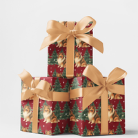 Winter Pine Forest Holiday Gift Wrap, Collie Dog Christmas Wrapping Paper, Festive Dog Present Paper, Pet Lover Xmas Wrapping Paper