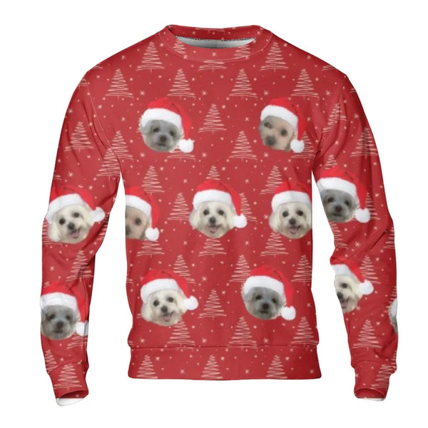Personalized Pet Face Santa Hat Sweatshirt, Custom Dog Photo Sweatshirt, Humorous Dog Lover Christmas Sweatshirt, Custom Holi