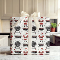 Grill Master Gift Wrap, BBQ Santa Wrapping Paper, Humorous Charcoal Grill Christmas Wrapping Paper, Cookout Holiday Gift Wrapping Paper
