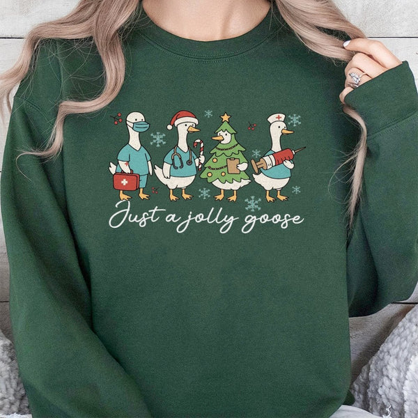 Humorous Medical Holiday Nurse Sweater, Christmas Goose Nurse Sweatshirt, Adorable Goose RN Crewneck Sweatshirt, Healthcare N