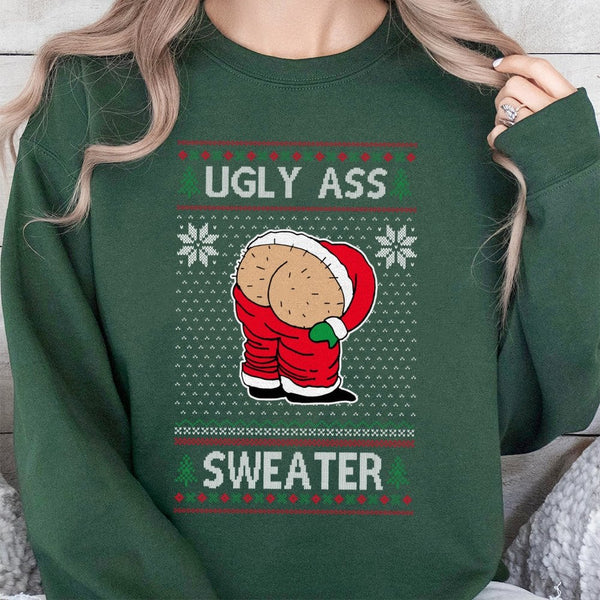 Ugly Christmas Sweatshirt, Humorous Santa Butt Mooning Sweatshirt, Humorous Holiday Party Sweatshirt, Naughty Santa Gag Sweat