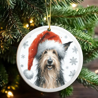 Santa Hat Berger Picard Dog Ornament, Berger Picard Christmas Ornament, Ceramic Pet Holiday Ornament, French Shepherd Dog Lover Present