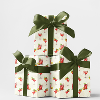 Festive Holiday Drink Gift Wrap Roll, Watercolor Christmas Cocktail Wrapping Paper, Seasonal Party Wrapping Paper, Xmas Gift Wrapping Paper