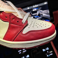 Distressed Sneakers, Red White Black Colorway, Lace Up Design, Distressed Finish, Casual Gift for Sneaker Fans