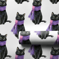 Cat in Purple Scarf Wrapping Paper, Black Cat Christmas Wrapping Paper, Adorable Kitten Holiday Wrapping Paper, Winter Gift Wrap for Cat Lovers
