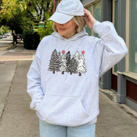Watercolor Festive Forest Hooded Sweatshirt, Christmas Tree Hoodie, Holiday Winter Pine Tree Pullover, Comfy Xmas Graphic Hoodie Present