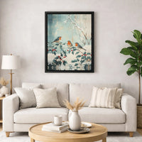 Snowy Holly Branch Bird Painting Printable Art, Winter Robin Canvas Digital Download, Christmas Wall Art Poster, Holiday Home Decor