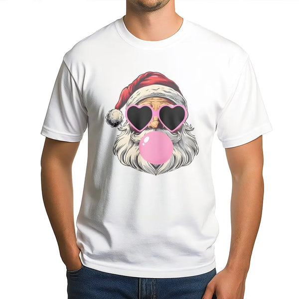 Retro Pop Art Santa Shirt, Bubble Gum Santa Claus T-Shirt, Humorous Cool Santa Graphic Tee, Vintage Holiday Party T-Shirt, Ch