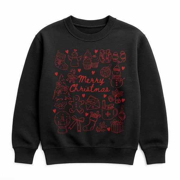 Red Festive Holiday Doodles Shirt, Merry Christmas Sweatshirt, Adorable Christmas Icons Crewneck, Comfy Winter Sweater, Holid