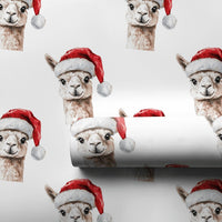 Watercolor Santa Hat Gift Wrap, Llama Christmas Wrapping Paper, Adorable Llama Wrapping Paper Roll, Holiday Wrapping Paper