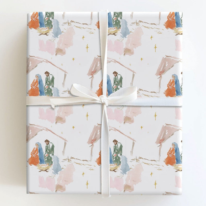Minimalist Holy Family Gift Wrap, Watercolor Nativity Wrapping Paper, Religious Christmas Wrapping Paper, Christian Holiday Gift Wrap Roll
