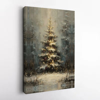 Winter Forest Canvas Print, Glowing Christmas Tree Canvas Wall Art, Impressionist Christmas Canvas Decor, Holiday Wall Art, Xmas Home Present