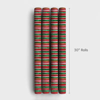 Red and Green Stripe Gift Wrap, Watercolor Striped Christmas Wrapping Paper, Holiday Wrapping Paper Roll, Festive Xmas Gift Wrap Paper