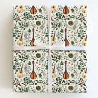 Musical Instrument Holiday Gift Wrap Roll, Watercolor Guitar Wrapping Paper, Vintage Lute Christmas Wrapping Paper, Music Lover Gift Wrap