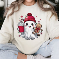 Gingerbread Man Holiday Crewneck, Adorable Christmas Ghost Sweatshirt, Humorous Spooky Xmas Sweater, Retro Christmas Pullover, Adorable Holiday Present