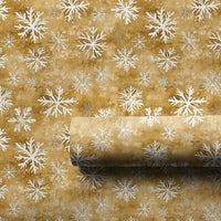 Vintage Rustic Gift Wrap Roll, Gold Snowflake Christmas Wrapping Paper, Silver Snowflake Holiday Paper, Elegant Winter Present Wrap