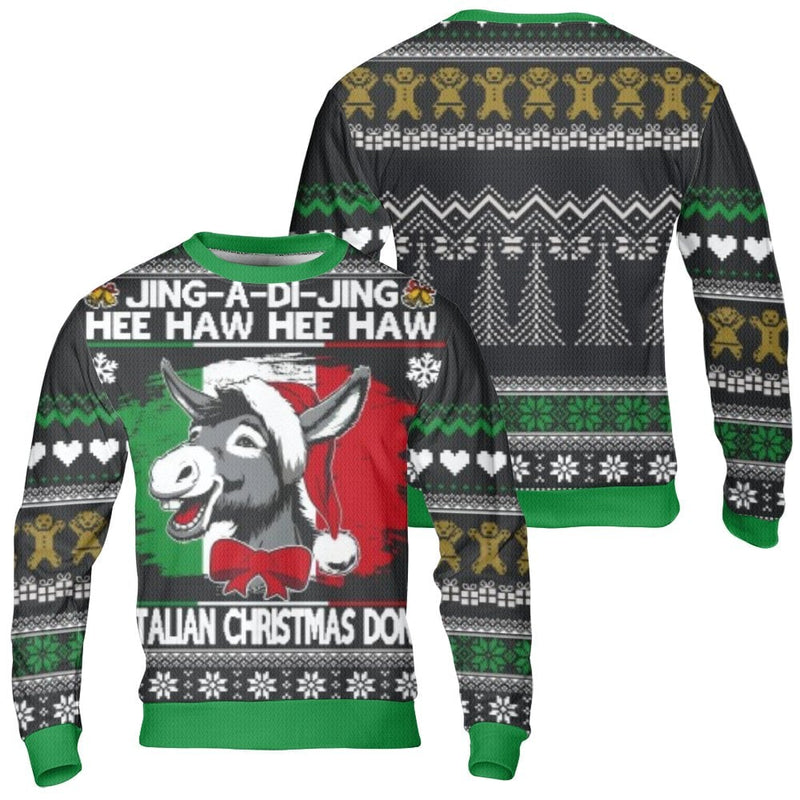 Humorous Italian Holiday Sweater, Italian Christmas Donkey Ugly Sweater, Heritage Donkey Christmas Sweatshirt, Ugly Crewneck Party Sweater