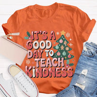Good Day to Teach Kindness Tee, Kindness Christmas Tree Shirt, Retro Teacher Christmas T-Shirt, Adorable Holiday Educator Graphic Shirt