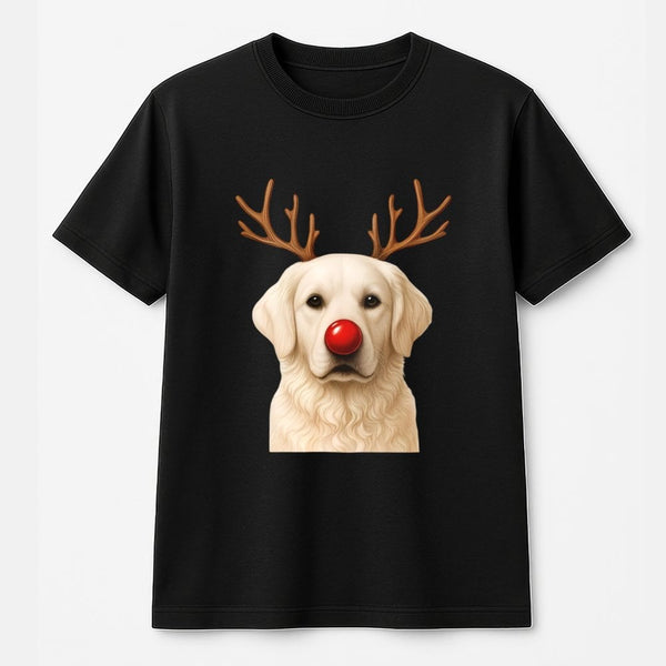 Adorable Reindeer Dog Graphic Tee, Golden Retriever Christmas T-Shirt, Humorous Dog Holiday Shirt, Retro Xmas Dog Lover Tee, 