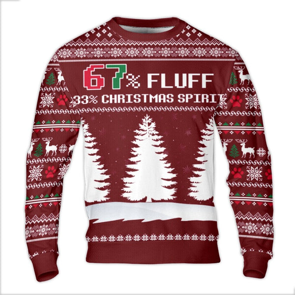 Humorous Paw Print Ugly Sweater, 67% Fluff 33% Christmas Spirit Sweater, Reindeer Dog Lover Holiday Sweater, Adorable Xmas Cr
