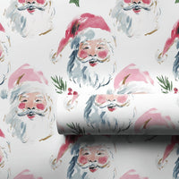 Adorable Christmas Face Gift Wrap, Watercolor Santa Holly Wrapping Paper, Festive Red Berry Holiday Wrapping Paper, Xmas Present Wrapping Paper