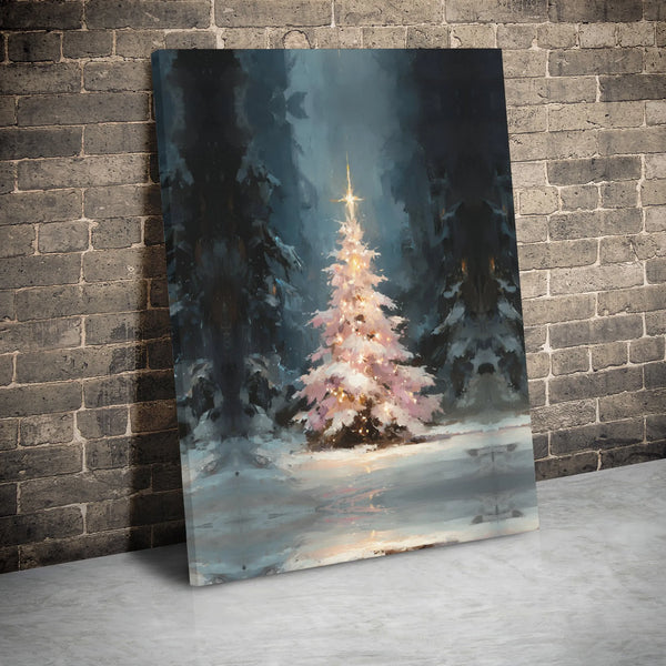 Snowy Landscape Oil Painting Art, Christmas Tree Winter Forest Canvas Print, Holiday Canvas Wall Decor, Xmas Poster, Digital 