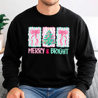Merry and Bright Holiday Crewneck, Pink Bow Christmas Tree Sweatshirt, Preppy Coquette Xmas Sweater, Adorable Winter Present for Women