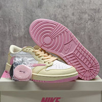 Low Top Sneakers, Beige Pink Colorway, Lace Up Design, Casual Gift for Sneaker Fans