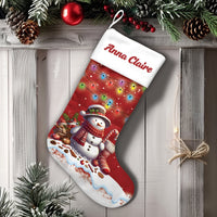 Adorable Holiday Lights Christmas Stocking, Personalized Snowman Christmas Stocking, Custom Name Winter Holiday Stocking, Family Fireplace Decor