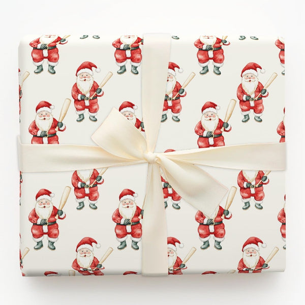 Sports Christmas Gift Wrap, Baseball Santa Wrapping Paper, Humorous Santa Claus Present Wrap Roll, Holiday Baseball Fan Gift 