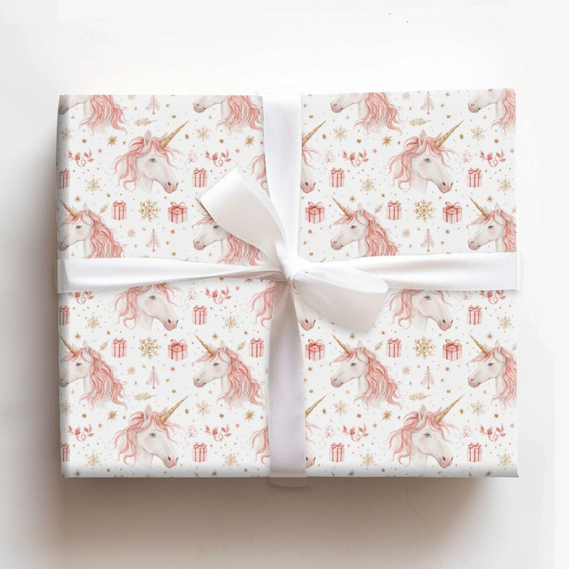 Pink Gold Unicorn Gift Wrap, Unicorn Christmas Wrapping Paper, Whimsical Holiday Wrapping Paper, Magical Xmas Unicorn Wrapping Paper
