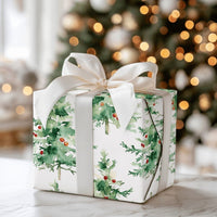 Evergreen Pine Tree Gift Wrap, Watercolor Christmas Tree Wrapping Paper, Minimalist Holiday Tree Paper Roll, Winter Xmas Wrapping Paper