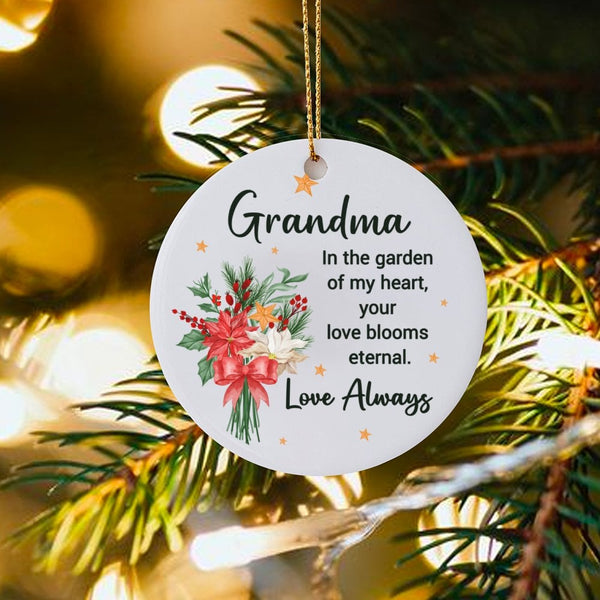Floral Grandmother Christmas Ornament, In the Garden of My Heart Grandma Ornament, Ceramic Holiday Tree Ornament, Floral Keep