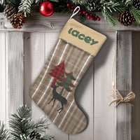 Personalized Christmas Stocking, Rustic Plaid Reindeer Christmas Stocking, Holiday Farmhouse Stocking, Comfy Winter Fireplace Decor Present